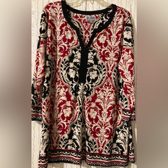 NWOT Ladies Size XL JM Collection Blouse With Added Black Rhinestone Detail - Picture 1 of 16
